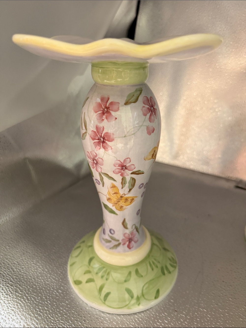 Floral and ButterflyCeramic Candle Hand Painted Pillar by Capiware